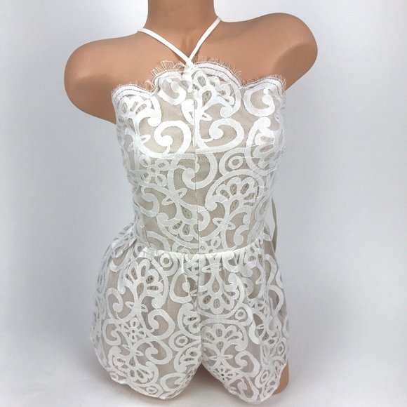 Tobi Pants - NWT TOBI White Embroidered Lace Romper Criss Cross Lace Up Shorts One Piece SZ M